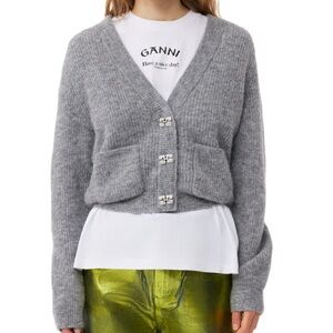 Like New Ganni Heather Gray Cardigan Sweater
